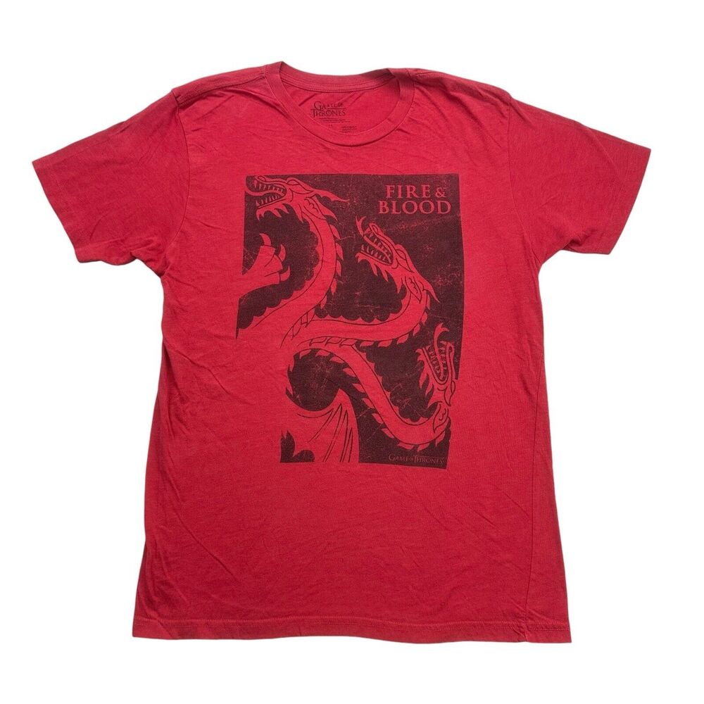 Game Of Thrones Shirt Mens Medium M Red Fire Blood Dragons Short Sleeve